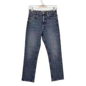 Zara Straight Leg High Waist Jeans Dark Wash Ankle Crop Size 2